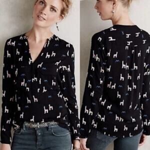 NEW Anthropologie Maeve Black Llama Top Size 6 Moonflower Popover Henley NWT